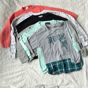 Girls M 9/10 and L 11/12 long sleeves tops lot. 5 tops